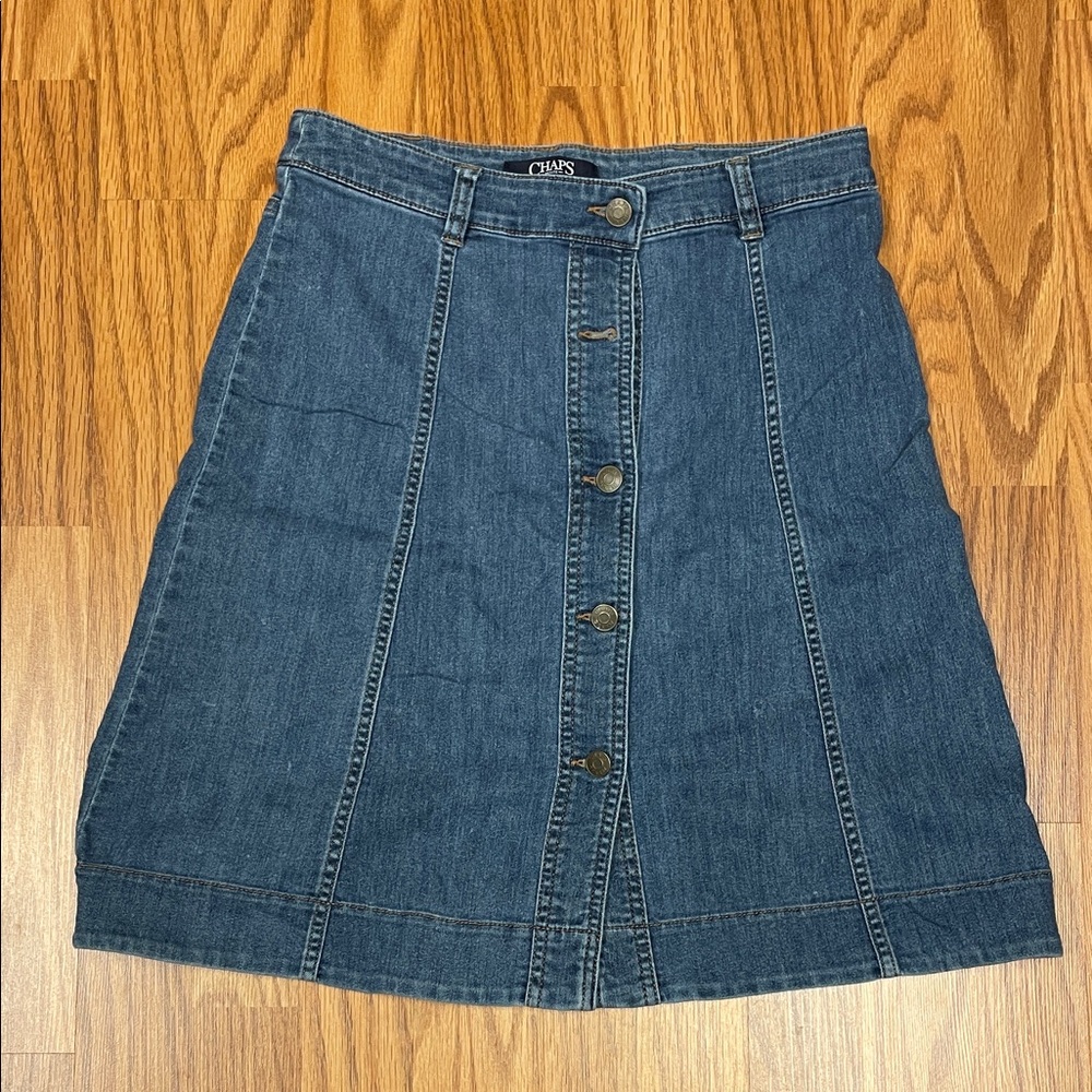 Chaps Denim Medium Blue Wash A-Line Button Front Skirt Size 4P